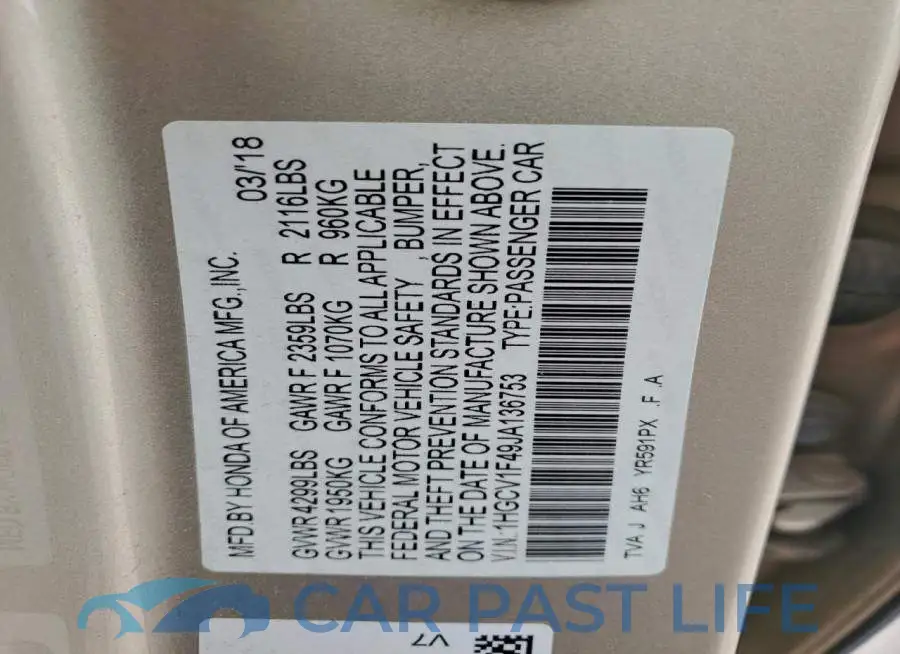 1HGCV1F49JA136753# 13