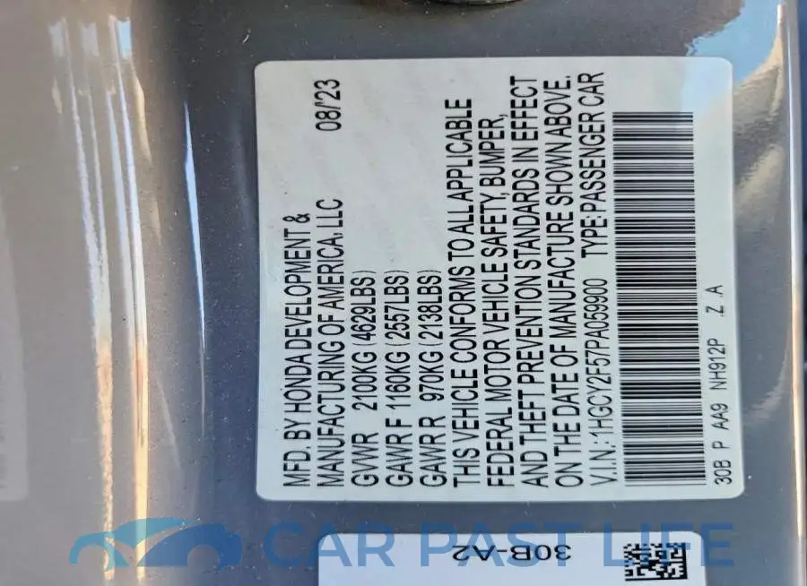 1HGCY2F57PA059900# 12