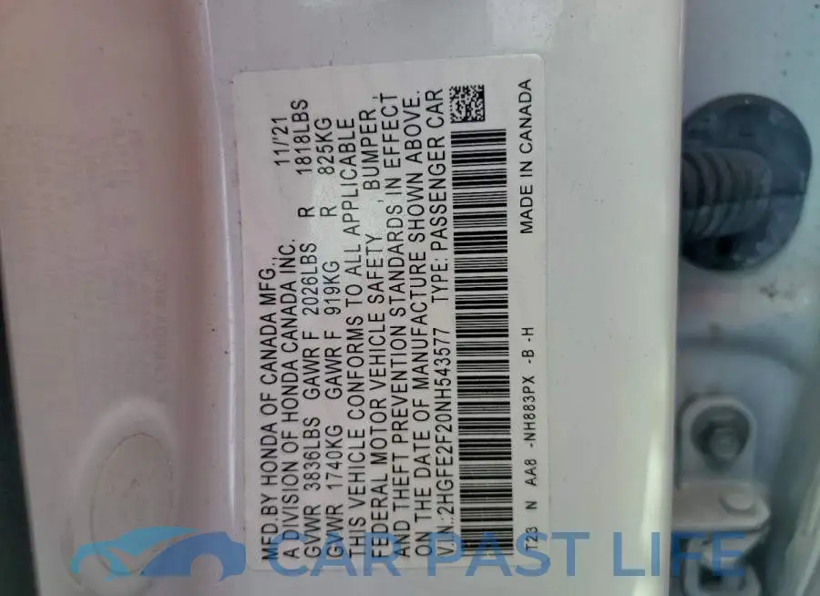 2HGFE2F20NH543577# 12