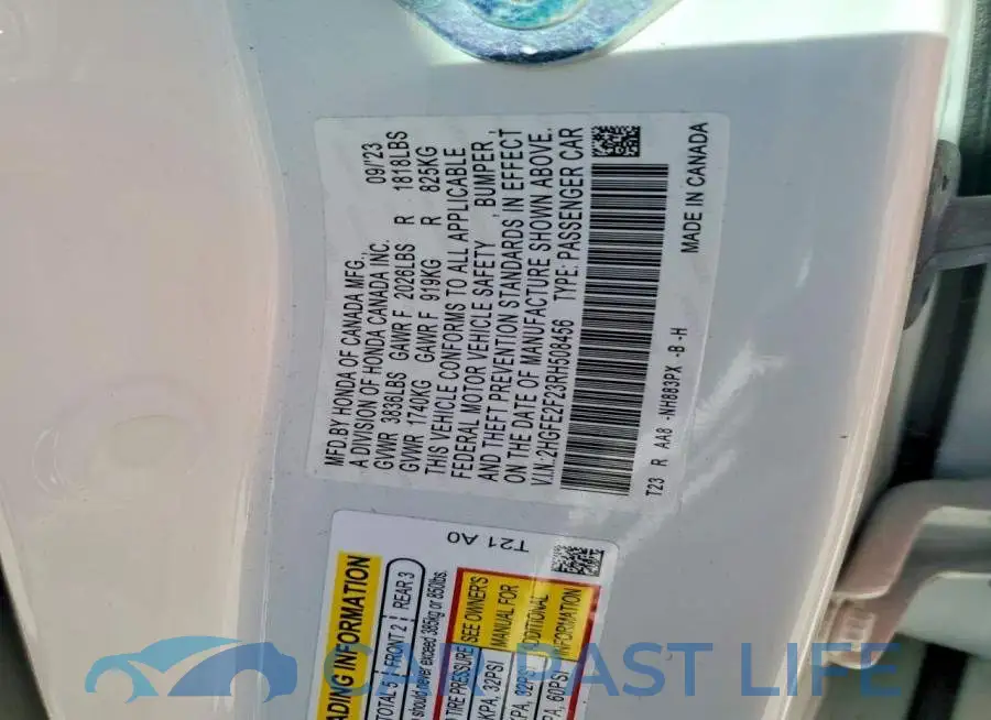 2HGFE2F23RH508456# 12