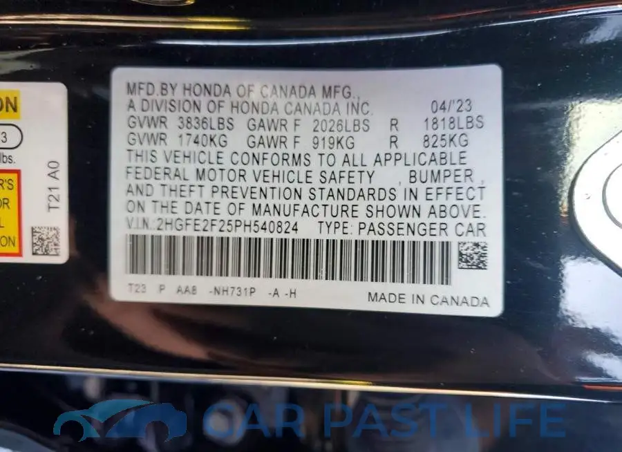 2HGFE2F25PH540824# 12