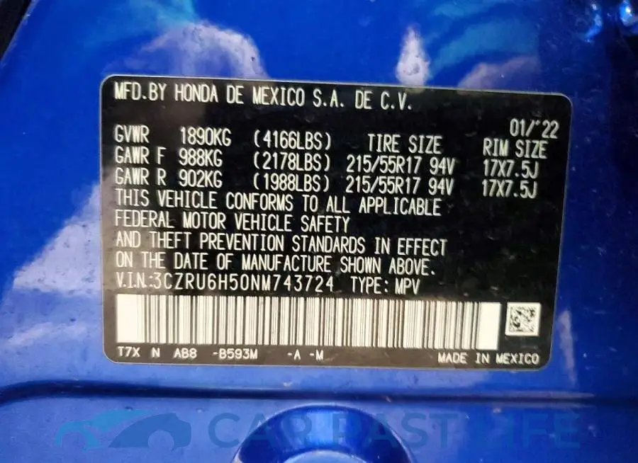 3CZRU6H50NM743724# 13