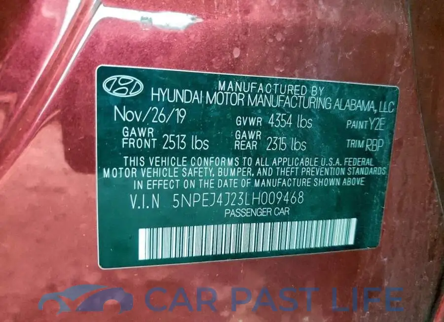 5NPEJ4J23LH009468# 12
