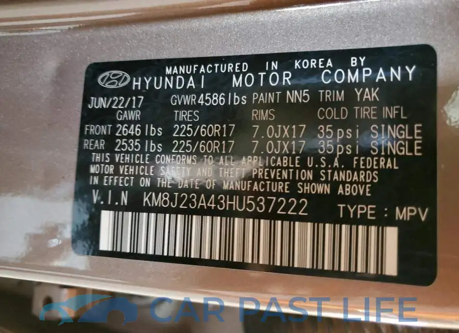 KM8J23A43HU537222# 12