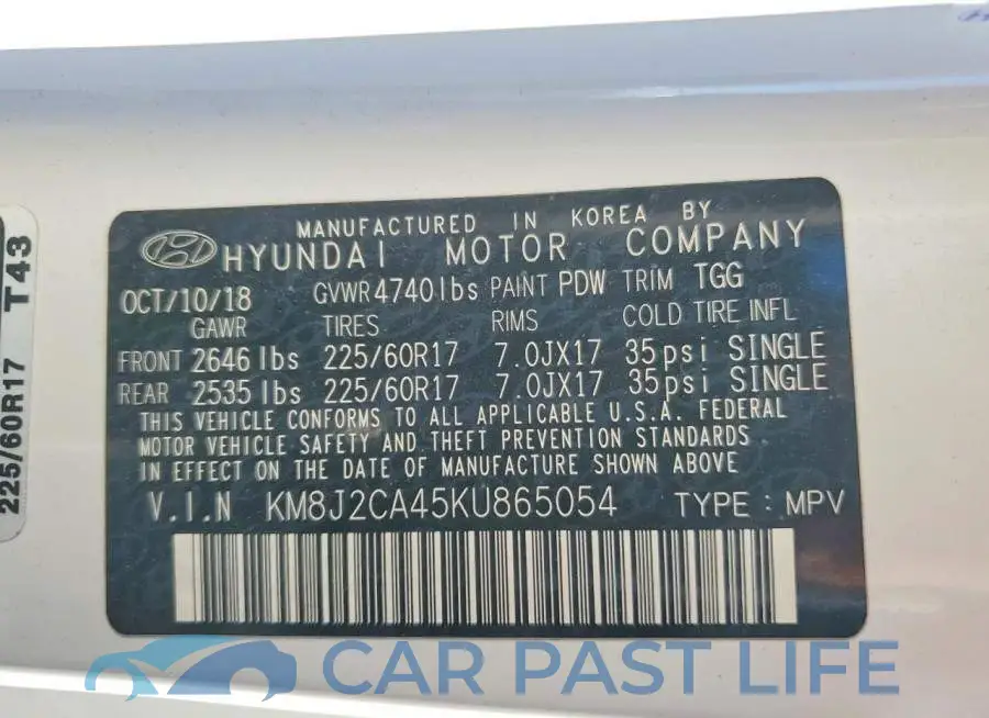 KM8J2CA45KU865054# 13