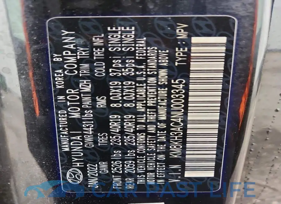 KM8KH3AC4NU003345# 12