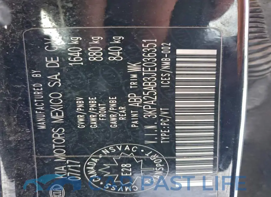 3KPA25AB3JE036351# 12