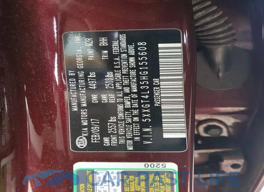 5XXGT4L35HG155608# 12