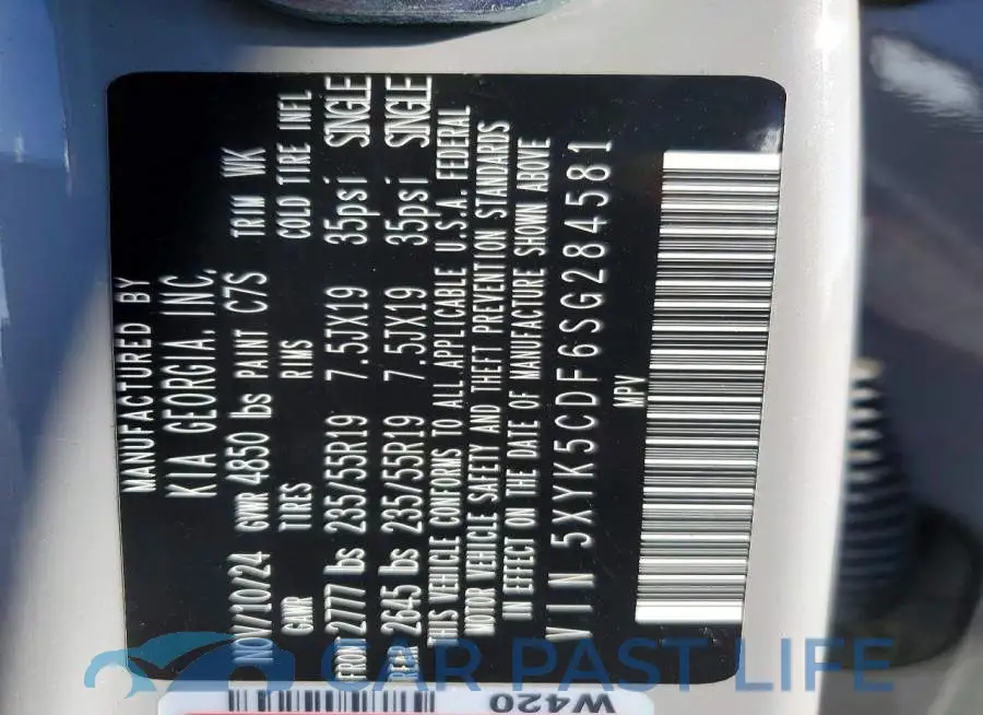 5XYK5CDF6SG284581# 14
