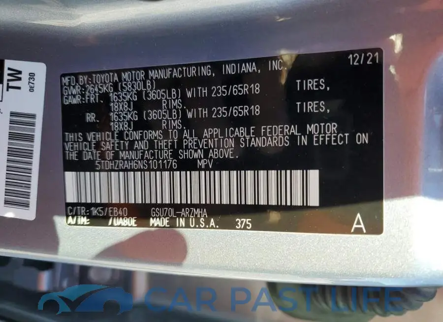 5TDHZRAH6NS101176# 14