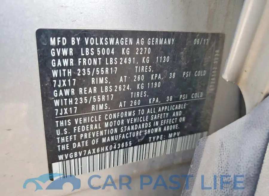 WVGBV7AX6HK043655# 13