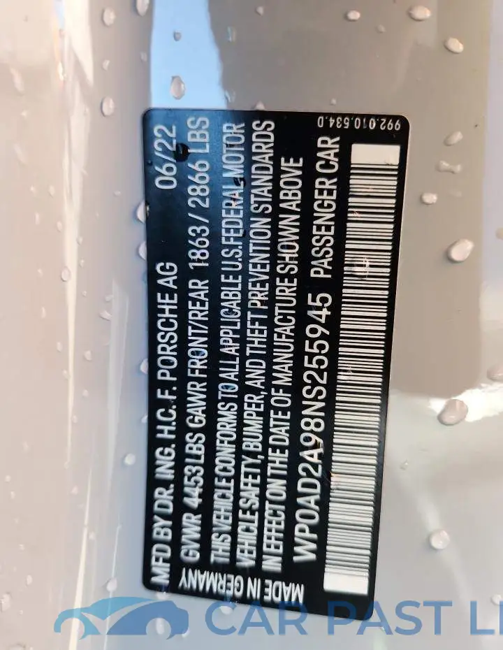 WP0AD2A98NS255945# 12