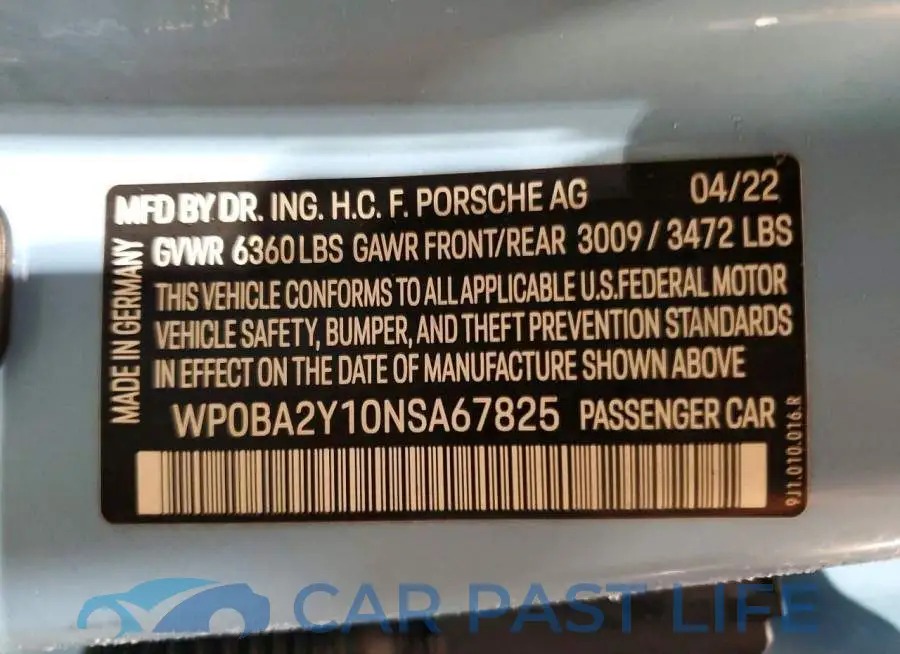 WP0BA2Y10NSA67825# 12