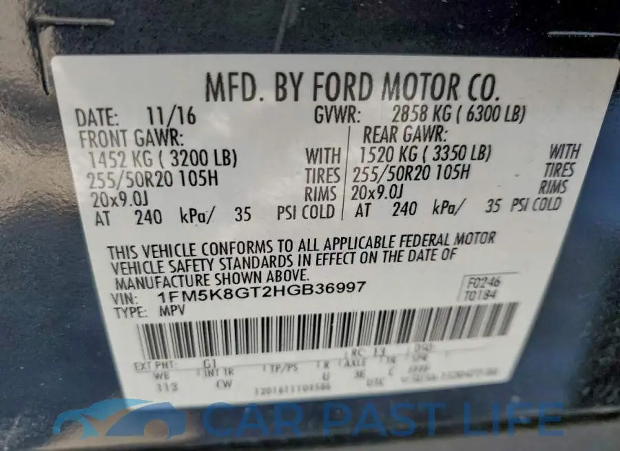 1FM5K8GT2HGB36997# 13