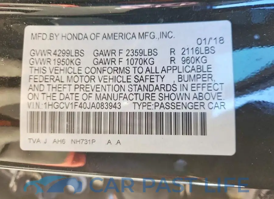 1HGCV1F40JA083943# 13