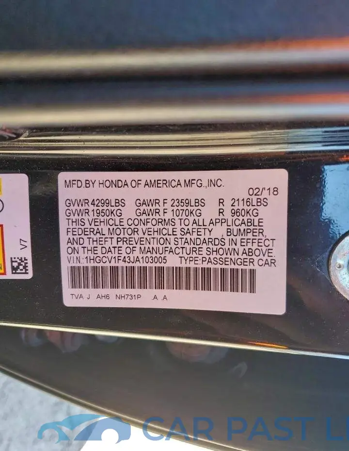 1HGCV1F43JA103005# 12