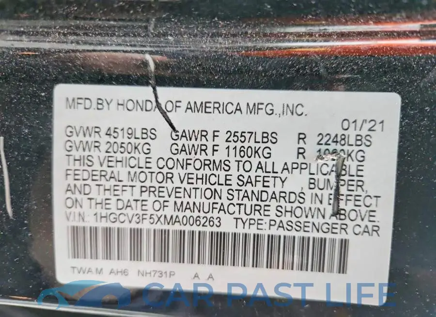 1HGCV3F5XMA006263# 12