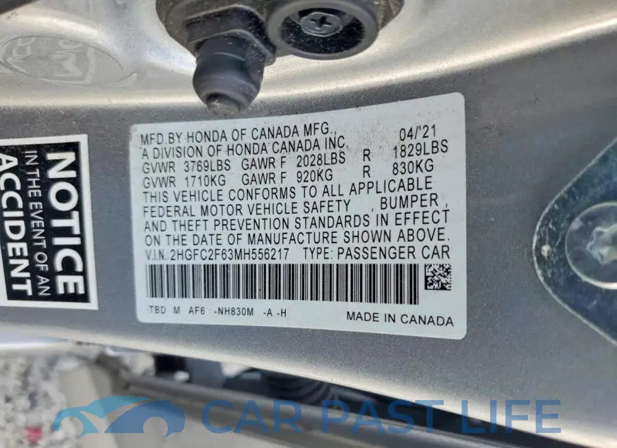 2HGFC2F63MH556217# 12