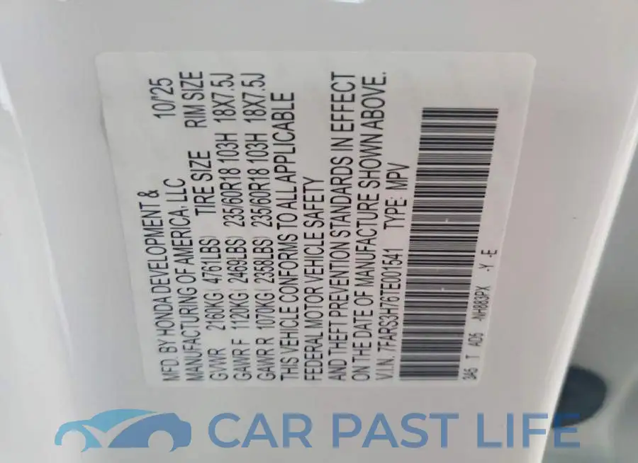 7FARS3H76TE001541# 12