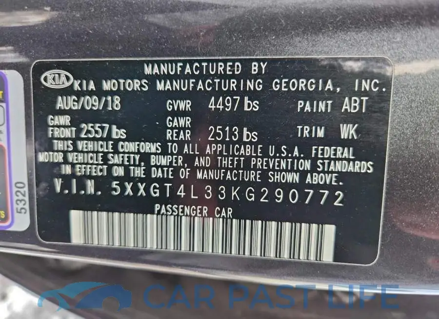 5XXGT4L33KG290772# 12