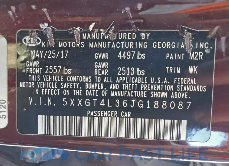 5XXGT4L36JG188087# 12