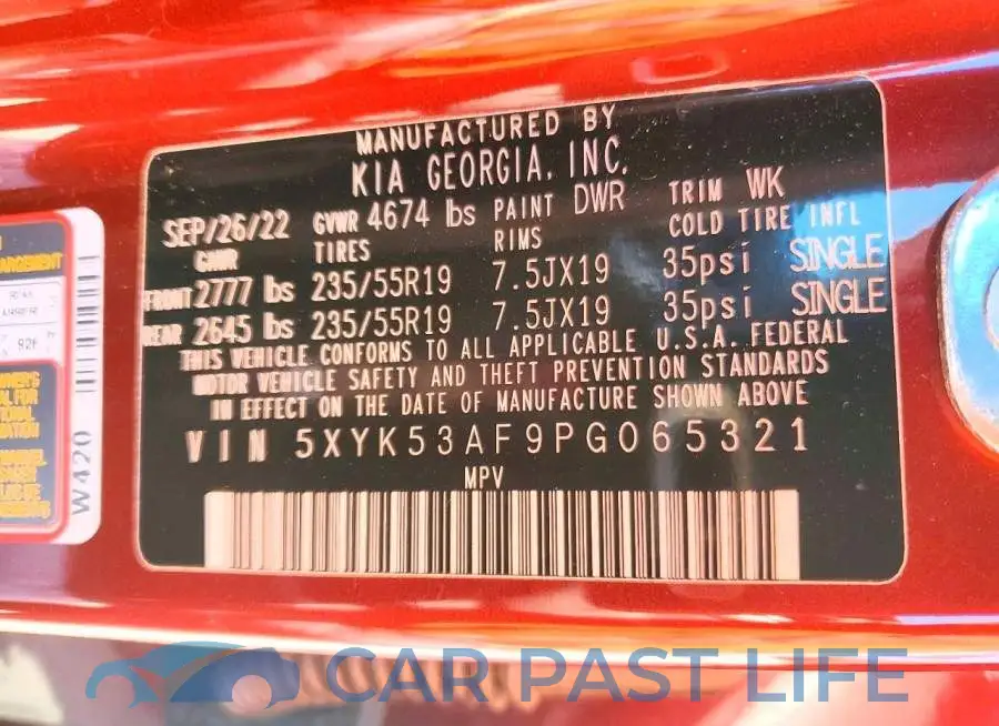 5XYK53AF9PG065321# 13
