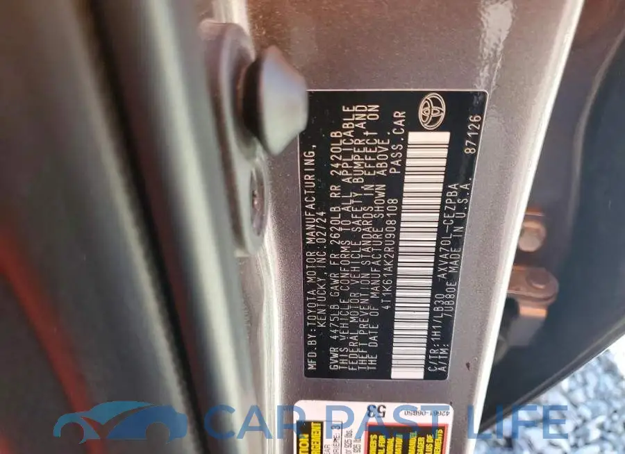 4T1K61AK2RU908108# 12
