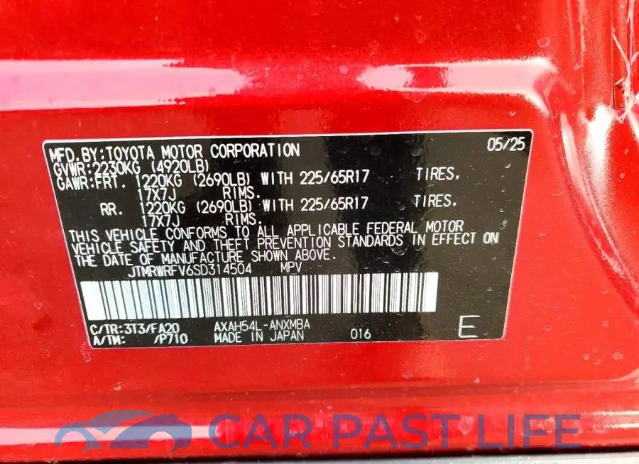JTMRWRFV6SD314504# 13