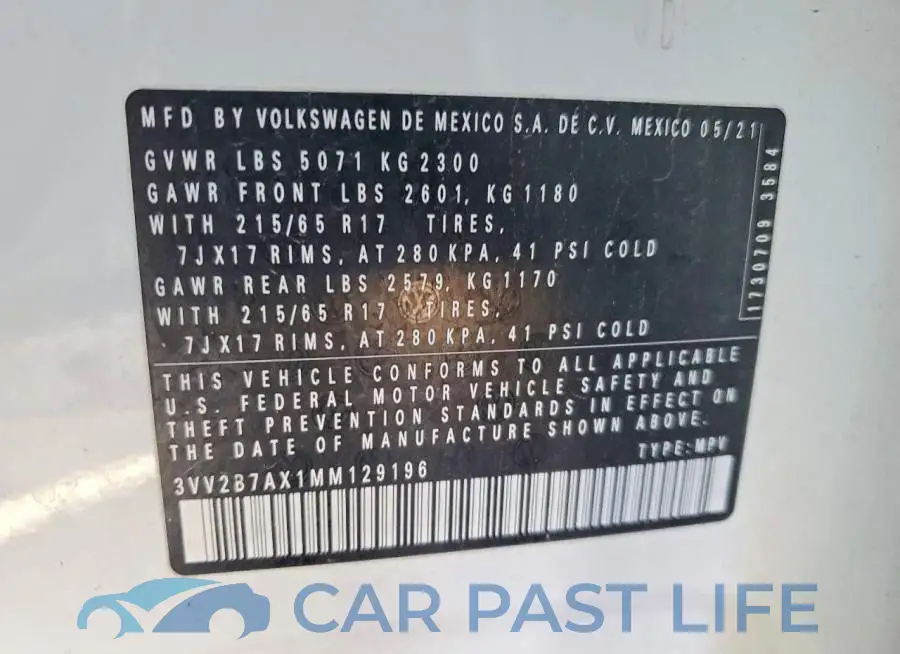 3VV2B7AX1MM129196# 13