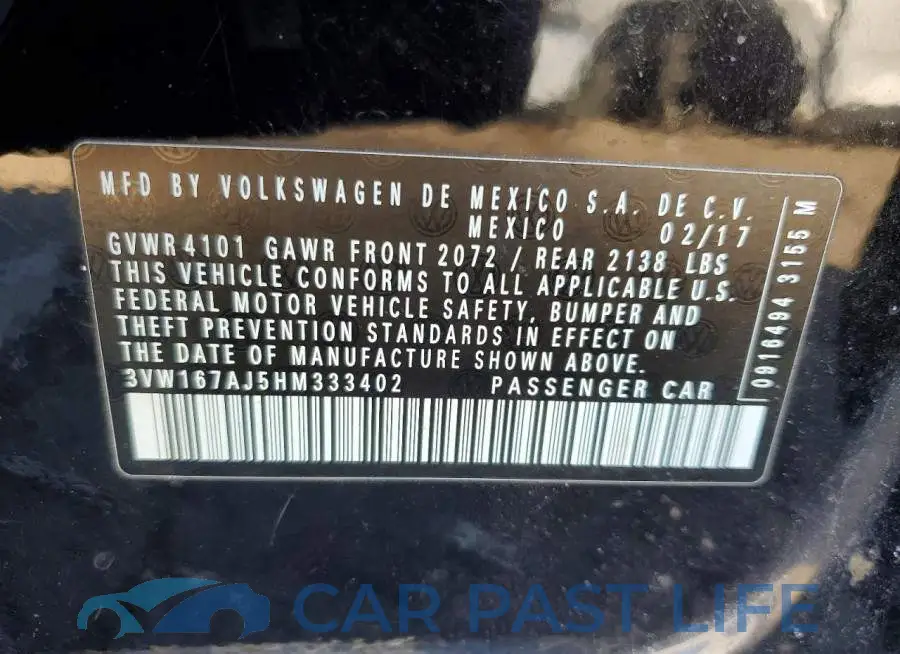3VW167AJ5HM333402# 12