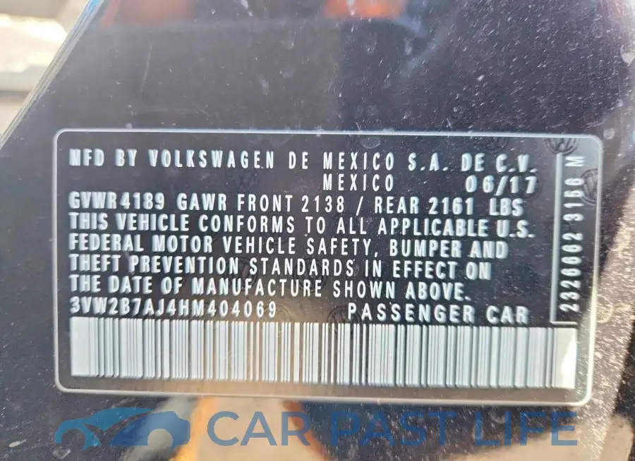 3VW2B7AJ4HM404069# 12