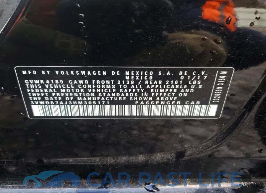 3VWDB7AJ3HM305171# 12