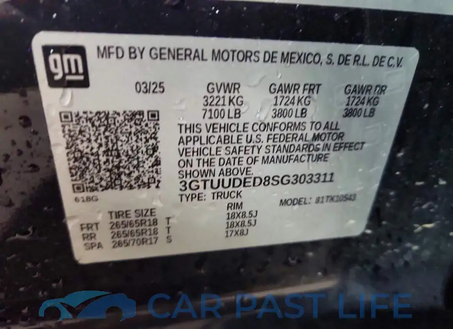 3GTUUDED8SG303311# 12