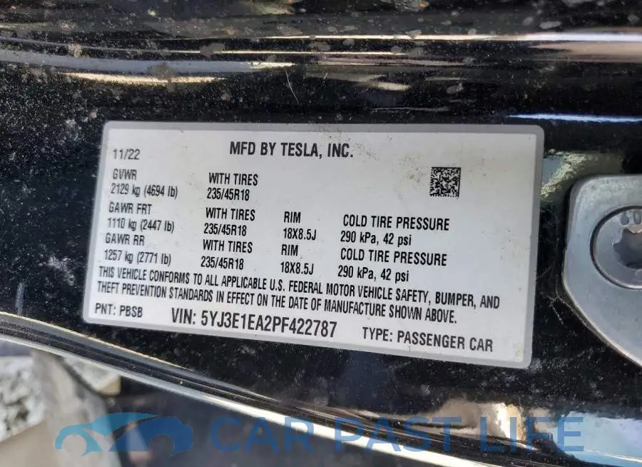 5YJ3E1EA2PF422787# 12