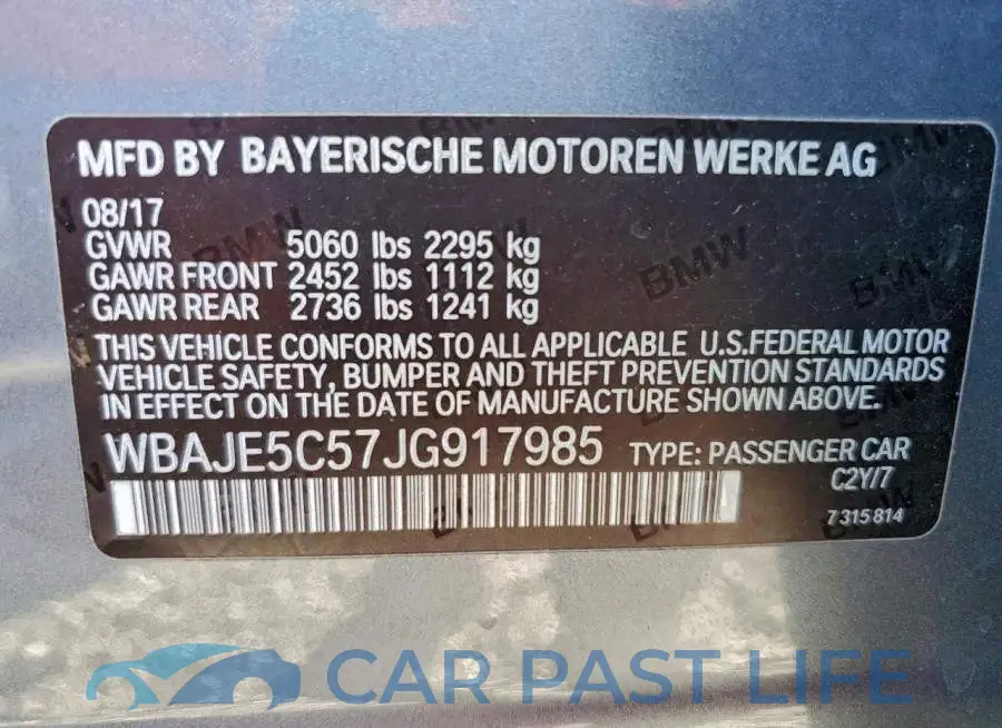 WBAJE5C57JG917985# 12