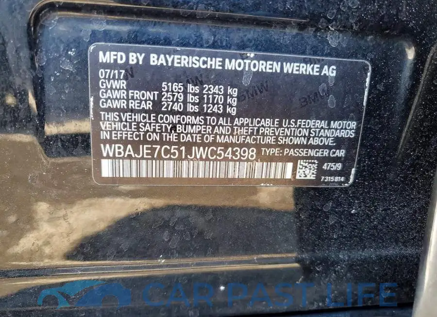 WBAJE7C51JWC54398# 12