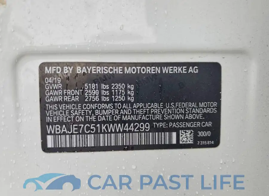 WBAJE7C51KWW44299# 12