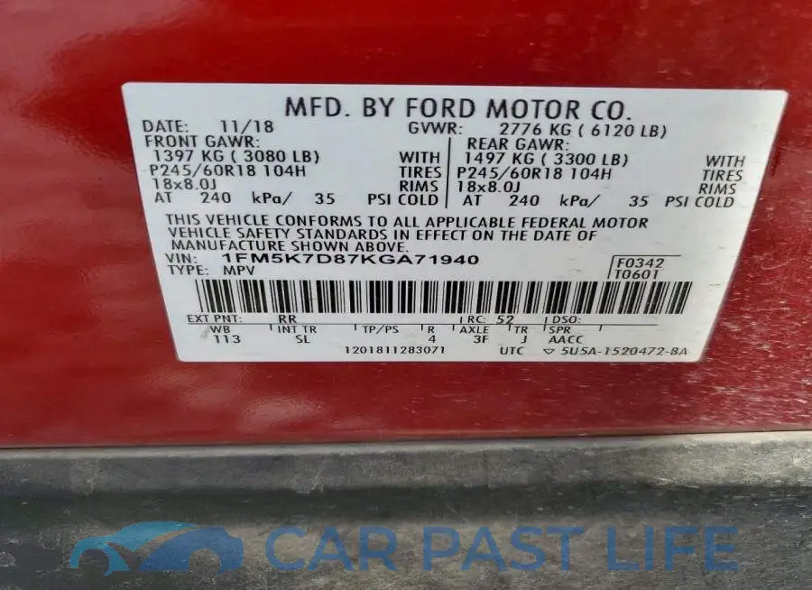 1FM5K7D87KGA71940# 13