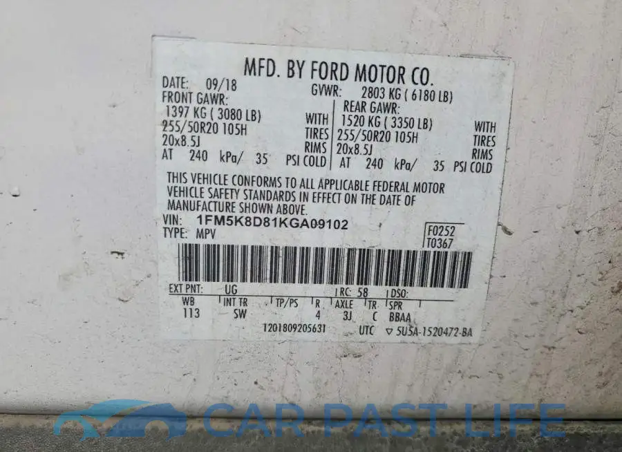 1FM5K8D81KGA09102# 13