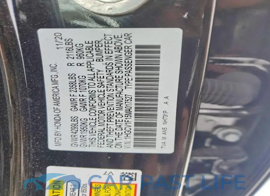 1HGCV1F15MA017527# 12
