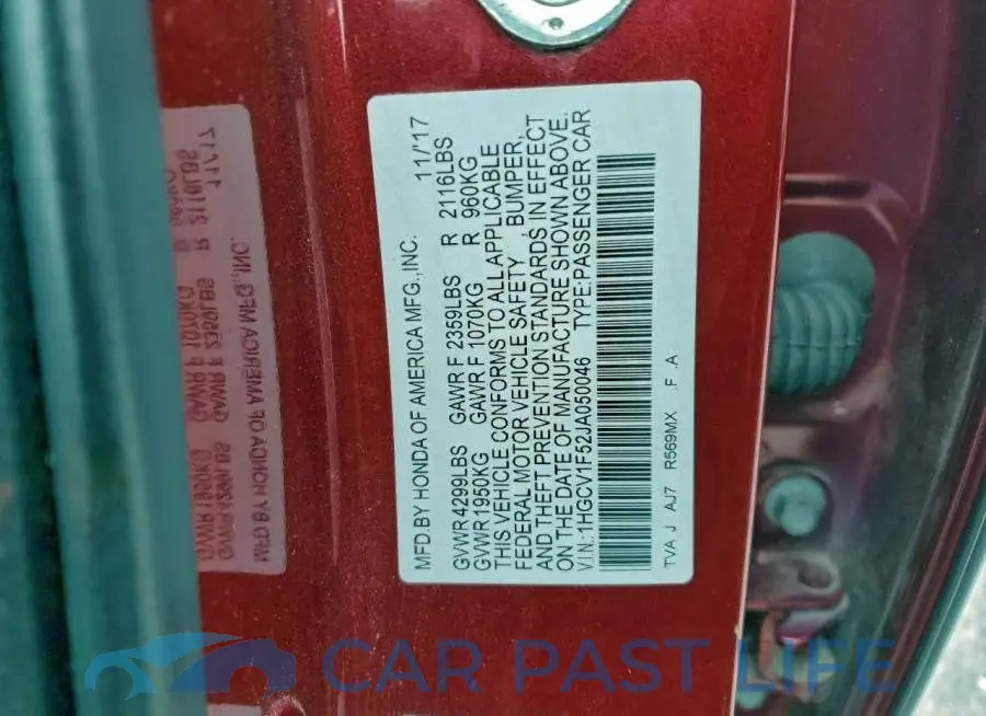 1HGCV1F52JA050046# 12