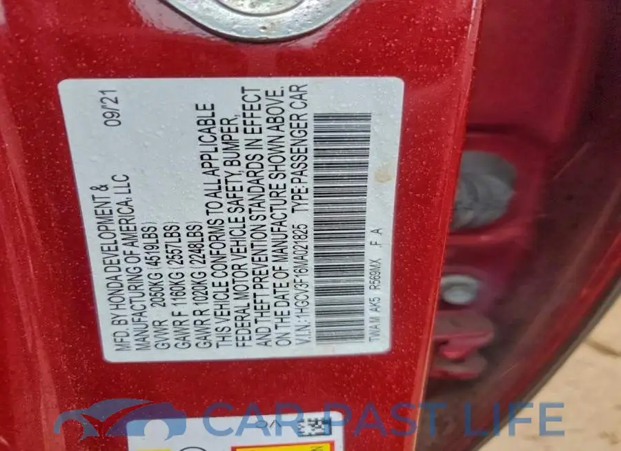 1HGCV3F16MA021825# 13