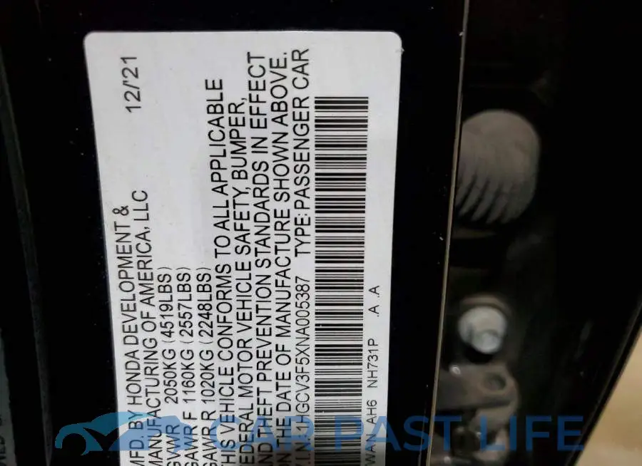 1HGCV3F5XNA005387# 13