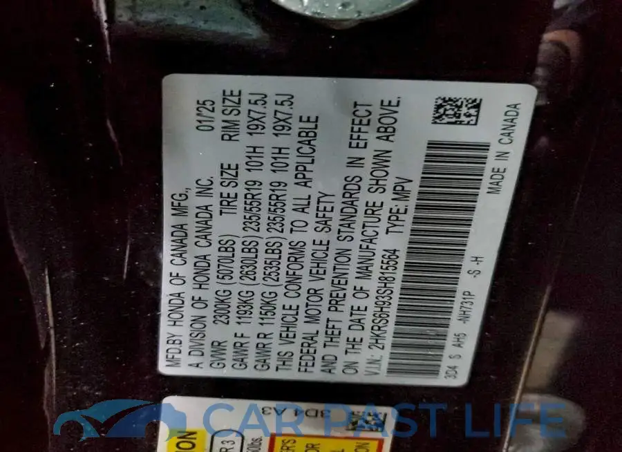 2HKRS6H93SH815564# 13