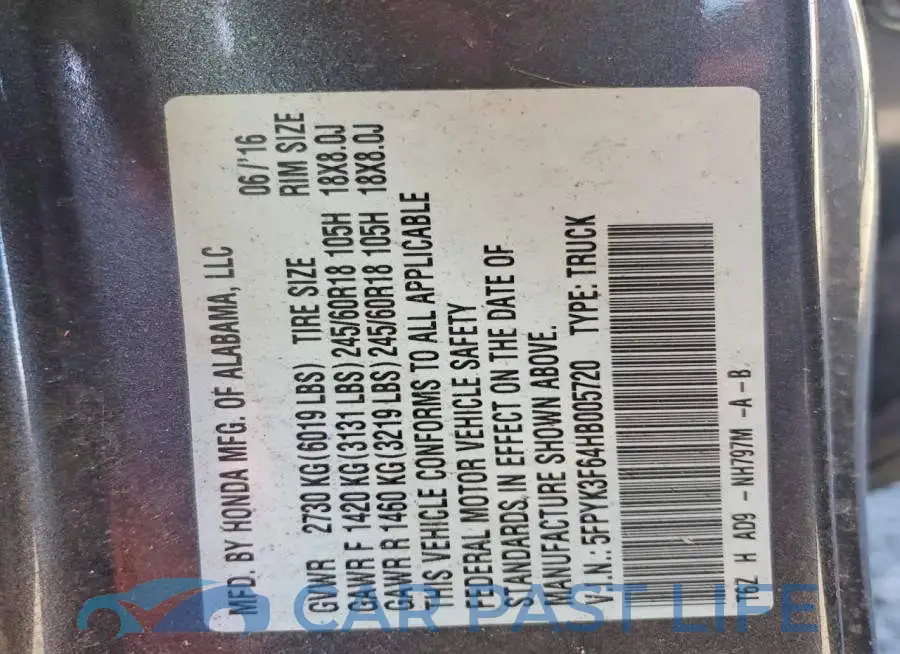 5FPYK3F64HB005720# 12