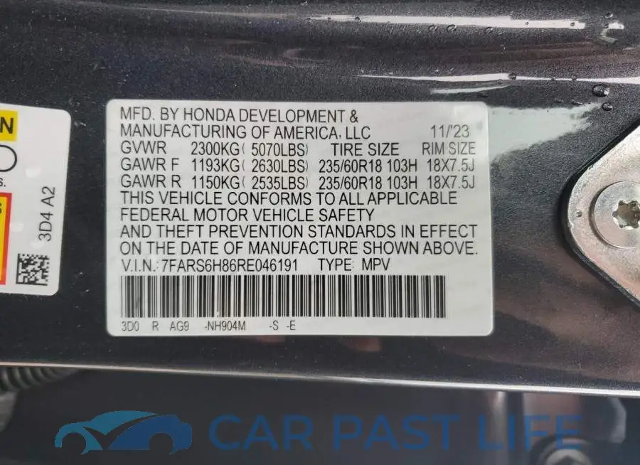7FARS6H86RE046191# 13