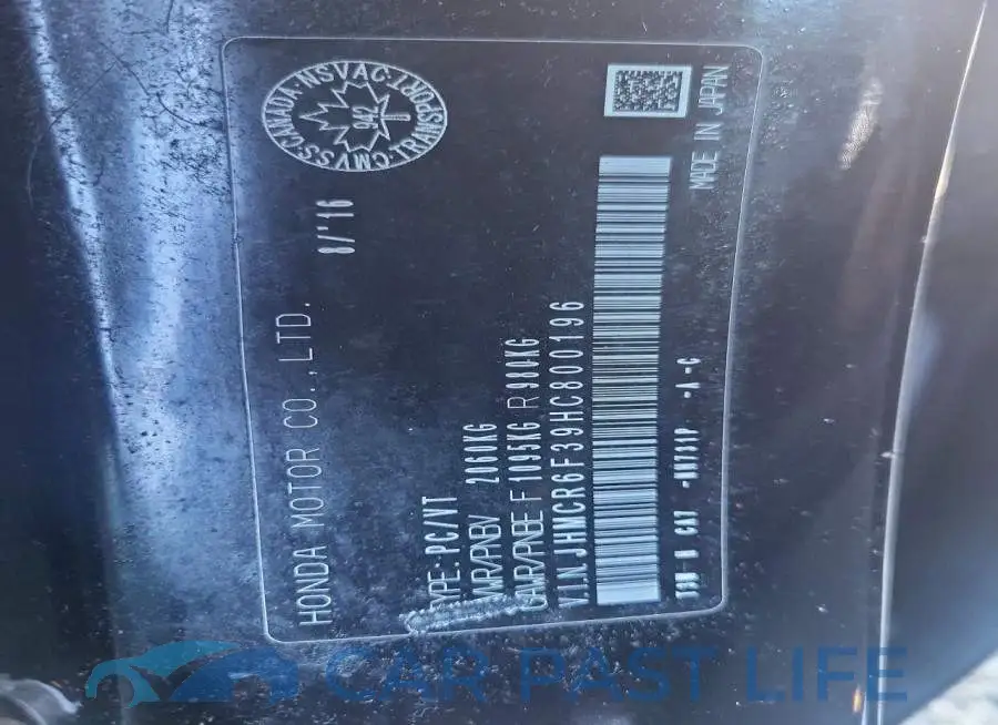 JHMCR6F39HC800196# 12