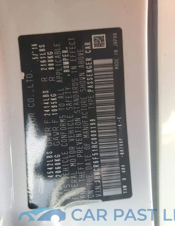 JHMCR6F51HC000199# 12