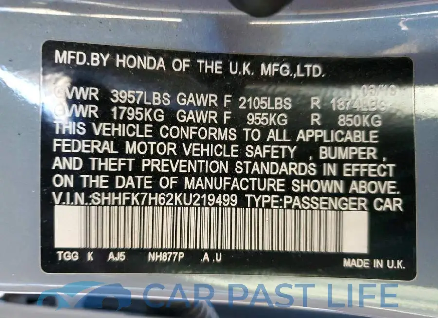 SHHFK7H62KU219499# 13