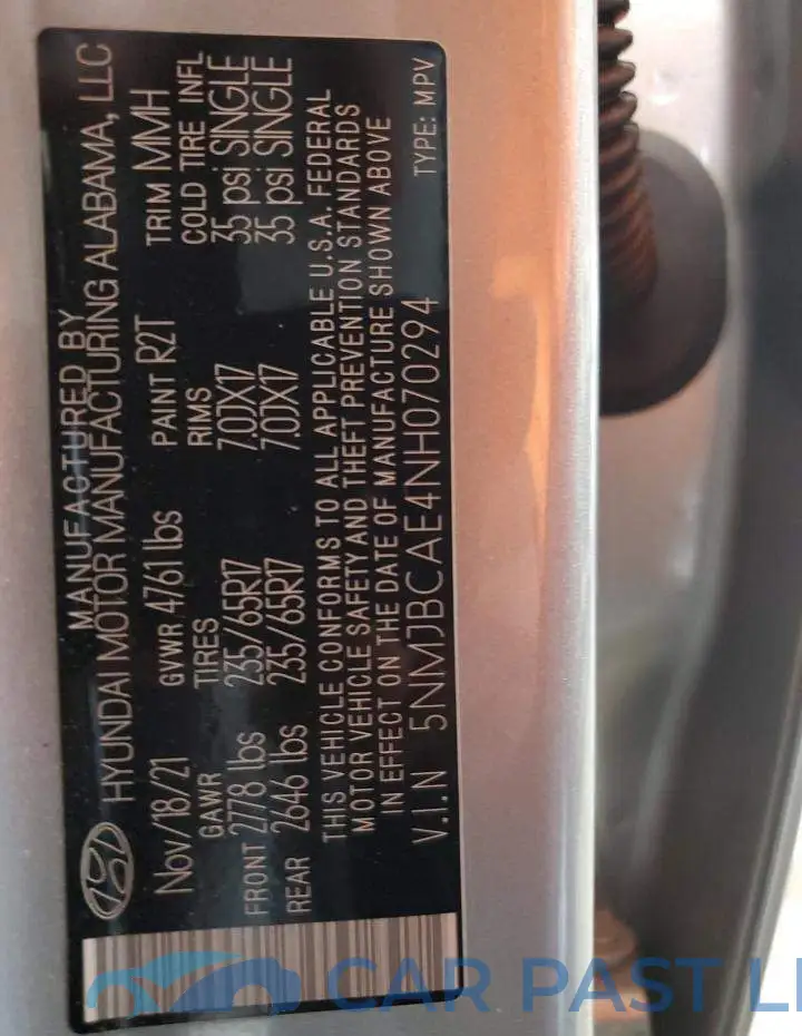 5NMJBCAE4NH070294# 13